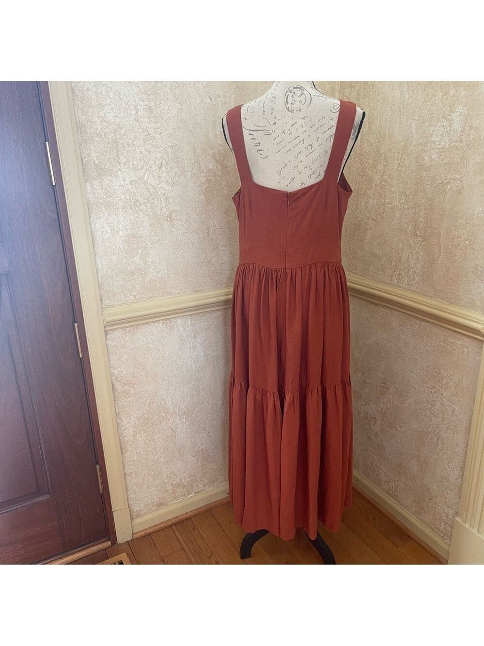 Ann Taylor Square Neck Midi Tiered Linen Blend Dress Sleeveless Summer Sz 12 - Picture 4 of 11